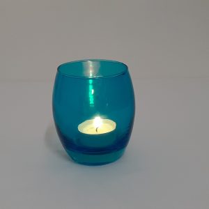 Blue glass hurricane candle holder